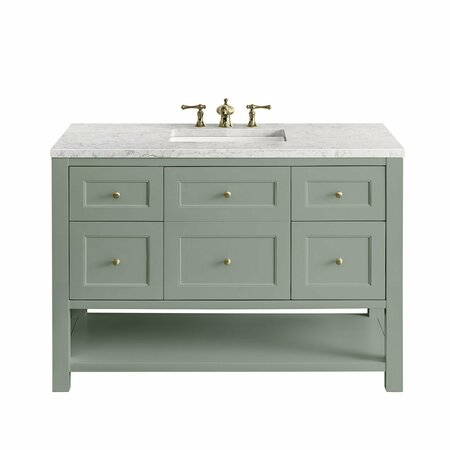 JAMES MARTIN VANITIES Breckenridge 48in Single Vanity, Smokey Celadon w/ 3 CM Eternal Jasmine Pearl Top 330-V48-SC-3EJP